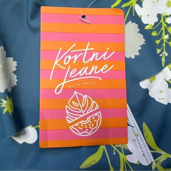 NWT Kortni Jeane Peplum Ruffle Floral High-Waisted Bikini Bottom Blue Medium - Picture 3 of 8